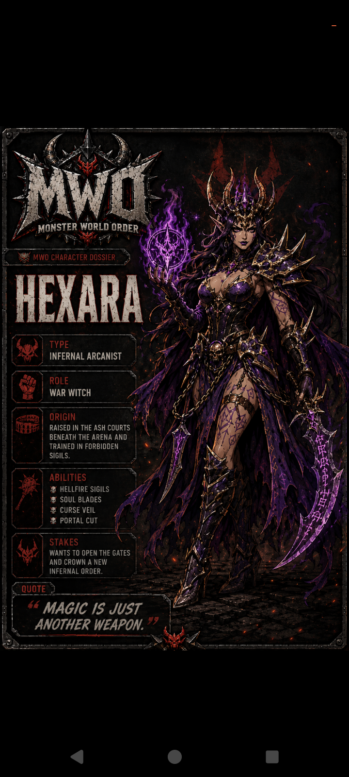 Hexara — Monster World Order character portrait