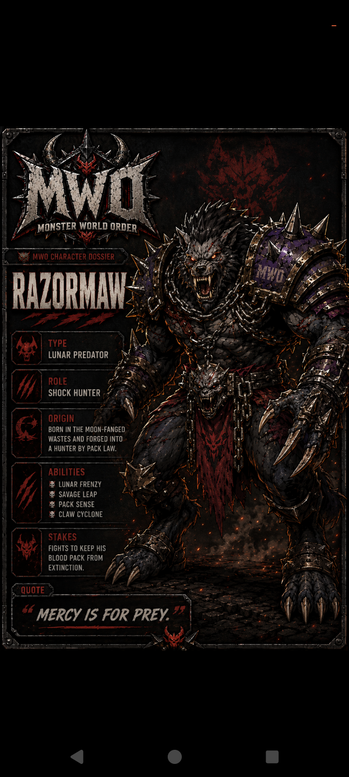 Razormaw — Monster World Order character portrait