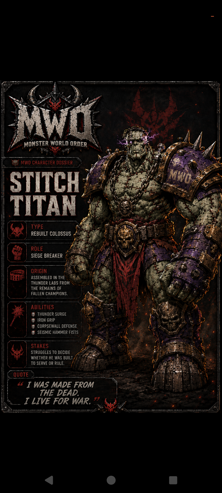 Stitch Titan — Monster World Order character portrait