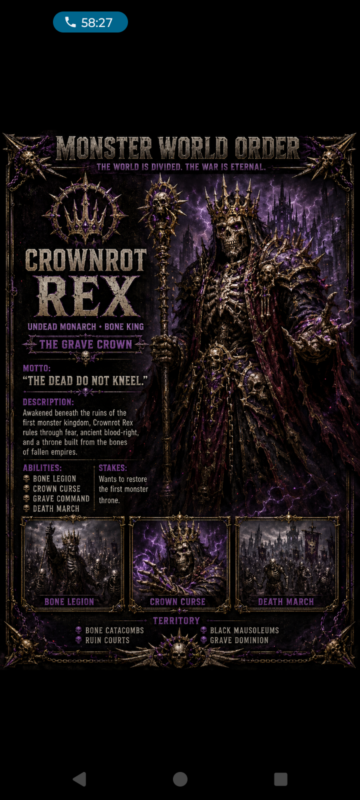 Crownrot Rex — Monster World Order character portrait